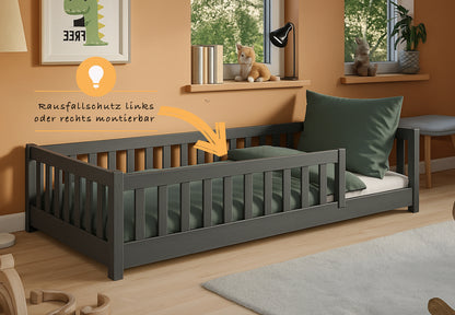 Kinderbett Bodenbett 80x160 | 80x180 | 90x190 | 90x200 | 120x200 | 140x200 cm Bett mit Rausfallschutz & Lattenrost Montessori Bett Gitterbett Kinder Jugendbett Einzelbett optional mit Matratze | Kiefer Holz massiv Junge Mädchen