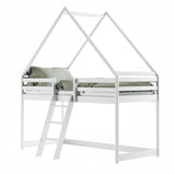 Hochbett 80x180 & 90x200 cm Kinderbett Hausbett Kinderhochbett Bett Mit Rausfallschutz, Leiter & Lattenrost | Kiefer-Massivholz | Weiß & Natur
