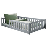 Kinderbett Bodenbett 80x160 | 80x180 | 90x190 | 90x200 | 120x200 | 140x200 cm Bett mit Rausfallschutz & Lattenrost Montessori Bett Gitterbett Kinder Jugendbett Einzelbett optional mit Matratze | Kiefer Holz massiv Junge Mädchen