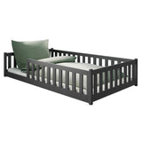 Kinderbett Bodenbett 80x160 | 80x180 | 90x190 | 90x200 | 120x200 | 140x200 cm Bett mit Rausfallschutz & Lattenrost Montessori Bett Gitterbett Kinder Jugendbett Einzelbett optional mit Matratze | Kiefer Holz massiv Junge Mädchen