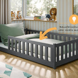 Kinderbett Bodenbett 80x160 | 80x180 | 90x190 | 90x200 | 120x200 | 140x200 cm Bett mit Rausfallschutz & Lattenrost Montessori Bett Gitterbett Kinder Jugendbett Einzelbett optional mit Matratze | Kiefer Holz massiv Junge Mädchen