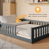 Kinderbett Bodenbett 80x160 | 80x180 | 90x190 | 90x200 | 120x200 | 140x200 cm Bett mit Rausfallschutz & Lattenrost Montessori Bett Gitterbett Kinder Jugendbett Einzelbett optional mit Matratze | Kiefer Holz massiv Junge Mädchen