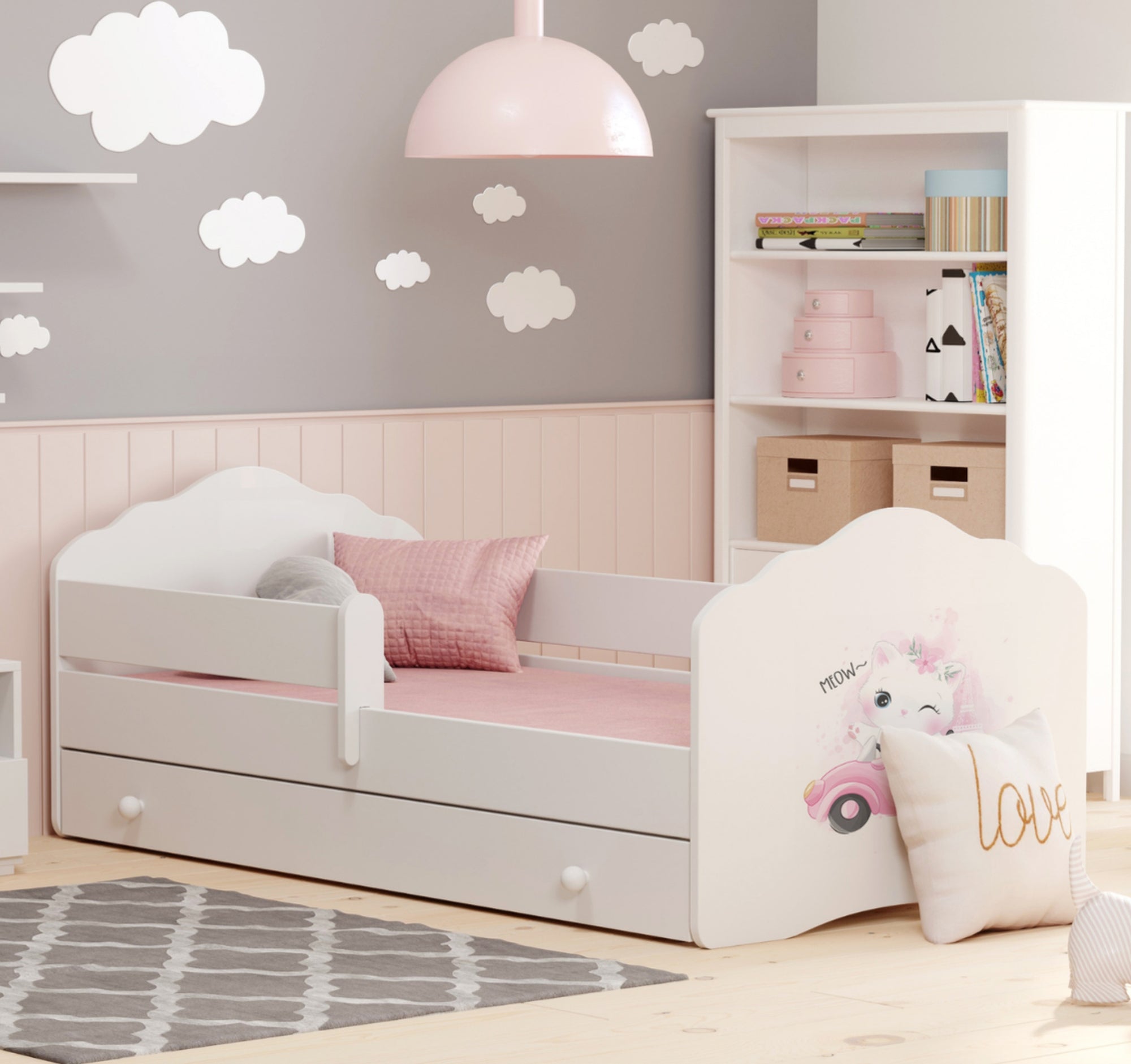Kinderbett 70x140 & 80x160 cm mit Matratze und Schublade, Lattenrost & abnehmbarer Rausfallschutz Bett für Kinder Bett komplett Set Bed Rausfallschutz Kinderbett Jugendbett Einzelbett Komplettbett