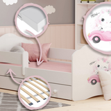 Kinderbett 70x140 & 80x160 cm mit Matratze und Schublade, Lattenrost & abnehmbarer Rausfallschutz Bett für Kinder Bett komplett Set Bed Rausfallschutz Kinderbett Jugendbett Einzelbett Komplettbett