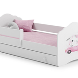 Kinderbett 70x140 & 80x160 cm mit Matratze und Schublade, Lattenrost & abnehmbarer Rausfallschutz Bett für Kinder Bett komplett Set Bed Rausfallschutz Kinderbett Jugendbett Einzelbett Komplettbett