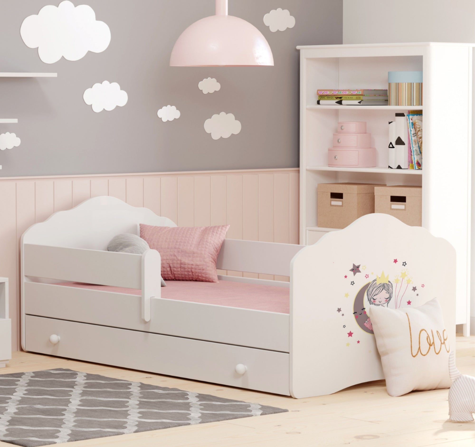 Kinderbett 70x140 & 80x160 cm mit Matratze und Schublade, Lattenrost & abnehmbarer Rausfallschutz Bett für Kinder Bett komplett Set Bed Rausfallschutz Kinderbett Jugendbett Einzelbett Komplettbett