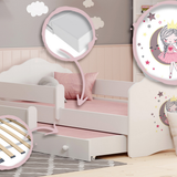 Kinderbett 70x140 & 80x160 cm mit Matratze und Schublade, Lattenrost & abnehmbarer Rausfallschutz Bett für Kinder Bett komplett Set Bed Rausfallschutz Kinderbett Jugendbett Einzelbett Komplettbett