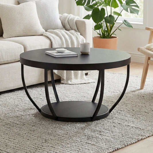 Home Collective Couchtisch Ø 80 cm rund, moderner Beistelltisch mit 2 Ablagen, Wohnzimmertisch mit Metallgestell 46 mm Tischplatte, Sofa-Tisch, idealer Ablagetisch für Wohnzimmer Deko