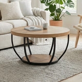 Home Collective Couchtisch Ø 80 cm rund, moderner Beistelltisch mit 2 Ablagen, Wohnzimmertisch mit Metallgestell 46 mm Tischplatte, Sofa-Tisch, idealer Ablagetisch für Wohnzimmer Deko
