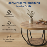 Home Collective Couchtisch Ø 80 cm rund, moderner Beistelltisch mit 2 Ablagen, Wohnzimmertisch mit Metallgestell 46 mm Tischplatte, Sofa-Tisch, idealer Ablagetisch für Wohnzimmer Deko