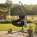 Home Collective Hängesessel Hängestuhl mit Gestell Hängeschaukel Hängekorb Schaukel Sessel Indoor & Outdoor Deko | weiche Sitzkissen inkl. | ideal für Garten, Balkon Terrasse oder Innen | schwarz