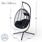 Home Collective Hängesessel Hängestuhl mit Gestell Hängeschaukel Hängekorb Schaukel Sessel Indoor & Outdoor Deko | weiche Sitzkissen inkl. | ideal für Garten, Balkon Terrasse oder Innen | schwarz