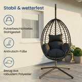 Home Collective Hängesessel Hängestuhl mit Gestell Hängeschaukel Hängekorb Schaukel Sessel Indoor & Outdoor Deko | weiche Sitzkissen inkl. | ideal für Garten, Balkon Terrasse oder Innen | schwarz