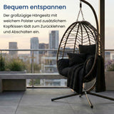 Home Collective Hängesessel Hängestuhl mit Gestell Hängeschaukel Hängekorb Schaukel Sessel Indoor & Outdoor Deko | weiche Sitzkissen inkl. | ideal für Garten, Balkon Terrasse oder Innen | schwarz