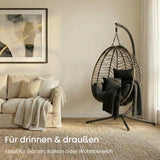 Home Collective Hängesessel Hängestuhl mit Gestell Hängeschaukel Hängekorb Schaukel Sessel Indoor & Outdoor Deko | weiche Sitzkissen inkl. | ideal für Garten, Balkon Terrasse oder Innen | schwarz