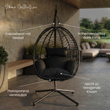 Home Collective Hängesessel Hängestuhl mit Gestell Hängeschaukel Hängekorb Schaukel Sessel Indoor & Outdoor Deko | weiche Sitzkissen inkl. | ideal für Garten, Balkon Terrasse oder Innen | schwarz