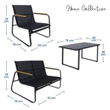 Home Collective Gartenlounge-Set Lounge Möbel Outdoor Gartenlounge Gartenmöbel Set 4-teilig | mit Couchtisch | robust & pflegeleicht aus Stahl und Textilene | für Terrasse Balkon und Garten | schwarz