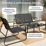 Home Collective Gartenlounge-Set Lounge Möbel Outdoor Gartenlounge Gartenmöbel Set 4-teilig | mit Couchtisch | robust & pflegeleicht aus Stahl und Textilene | für Terrasse Balkon und Garten | schwarz