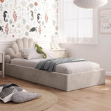 Kids Collective Kinderbett Polsterbett 90x200 cm Kinder Bett Jugendbett mit Lattenrost und Metallrahmen | Kopfteil in Muschelform | Für Mädchenzimmer & Kinderzimmer | von 4 bis 18 Jahren