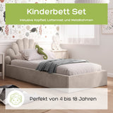 Kids Collective Kinderbett Polsterbett 90x200 cm Kinder Bett Jugendbett mit Lattenrost und Metallrahmen | Kopfteil in Muschelform | Für Mädchenzimmer & Kinderzimmer | von 4 bis 18 Jahren