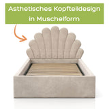 Kids Collective Kinderbett Polsterbett 90x200 cm Stauraumbett Kinder Bett Jugendbett mit Lattenrost & Metallrahmen | Bettkasten mit Gasdruckfedern, Kopfteil in Muschelform | von 4 bis 18 J