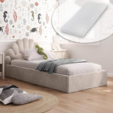 Kids Collective Kinderbett Polsterbett 90x200 cm Stauraumbett Kinder Bett Jugendbett mit Lattenrost & Metallrahmen | Bettkasten mit Gasdruckfedern, Kopfteil in Muschelform | von 4 bis 18 J