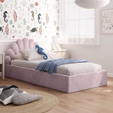 Kids Collective Kinderbett Polsterbett 90x200 cm Stauraumbett Kinder Bett Jugendbett mit Lattenrost & Metallrahmen | Bettkasten mit Gasdruckfedern, Kopfteil in Muschelform | von 4 bis 18 J