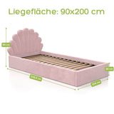 Kids Collective Kinderbett Polsterbett 90x200 cm Stauraumbett Kinder Bett Jugendbett mit Lattenrost & Metallrahmen | Bettkasten mit Gasdruckfedern, Kopfteil in Muschelform | von 4 bis 18 J