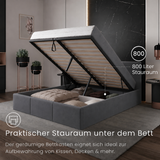 Home Collective Polsterbett, Bett mit Stauraum, Stauraumbett mit Lattenrost gepolstert Bett mit Kopfteil Doppelbett | Bettkasten mit Gasdruckfedern, Metallrahmen, Samtpolsterung | 120×200 | 140x200 | 160x200 | 180x200 cm