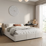Lit rembourré lit double 140x200 | 160x200 cm velours beige ou gris | avec sommier à lattes en métal et espace de rangement avec coffre de lit hydraulique 