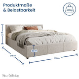 Lit rembourré lit double 140x200 | 160x200 cm velours beige ou gris | avec sommier à lattes en métal et espace de rangement avec coffre de lit hydraulique 