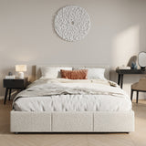 Lit rembourré lit double 140x200 | 160x200 cm velours beige ou gris | avec sommier à lattes en métal et espace de rangement avec coffre de lit hydraulique 