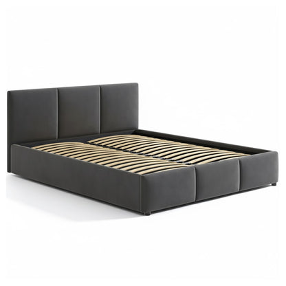 Bett 140x200 / 160x200 cm Doppelbett Polsterbett Bettgestell mit Lattenrost aus Metall, hydraulischer Bettkasten, Samtbezug in beige oder dunkelgrau, viel Stauraum, modern & pflegeleicht