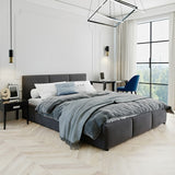 Lit rembourré lit double 140x200 | 160x200 cm velours beige ou gris | avec sommier à lattes en métal et espace de rangement avec coffre de lit hydraulique 