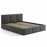 Lit rembourré lit double 140x200 | 160x200 cm velours beige ou gris | avec sommier à lattes en métal et espace de rangement avec coffre de lit hydraulique 
