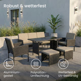 Home Collective Gartenmöbel Set 7-Sitzer | Lounge Möbel Outdoor Gartenlounge | 3-Sitzer-Sofa 2 Stühle 2 Hocker | Tisch mit gehärteter Glasplatte & Polster für Terrasse u. Garten | Polyrattan Schwarz