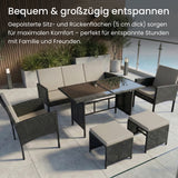 Home Collective Gartenmöbel Set 7-Sitzer | Lounge Möbel Outdoor Gartenlounge | 3-Sitzer-Sofa 2 Stühle 2 Hocker | Tisch mit gehärteter Glasplatte & Polster für Terrasse u. Garten | Polyrattan Schwarz