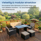 Home Collective Gartenmöbel Set 7-Sitzer | Lounge Möbel Outdoor Gartenlounge | 3-Sitzer-Sofa 2 Stühle 2 Hocker | Tisch mit gehärteter Glasplatte & Polster für Terrasse u. Garten | Polyrattan Schwarz