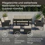 Home Collective Gartenmöbel Set 7-Sitzer | Lounge Möbel Outdoor Gartenlounge | 3-Sitzer-Sofa 2 Stühle 2 Hocker | Tisch mit gehärteter Glasplatte & Polster für Terrasse u. Garten | Polyrattan Schwarz