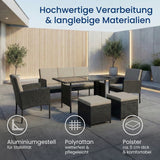 Home Collective Gartenmöbel Set 7-Sitzer | Lounge Möbel Outdoor Gartenlounge | 3-Sitzer-Sofa 2 Stühle 2 Hocker | Tisch mit gehärteter Glasplatte & Polster für Terrasse u. Garten | Polyrattan Schwarz