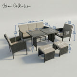 Home Collective Gartenmöbel Set 7-Sitzer | Lounge Möbel Outdoor Gartenlounge | 3-Sitzer-Sofa 2 Stühle 2 Hocker | Tisch mit gehärteter Glasplatte & Polster für Terrasse u. Garten | Polyrattan Schwarz