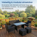 Home Collective Gartenmöbel Set 7-Sitzer | Lounge Möbel Outdoor Gartenlounge | 3-Sitzer-Sofa 2 Stühle 2 Hocker | Tisch mit gehärteter Glasplatte & Polster für Terrasse u. Garten | Polyrattan Schwarz