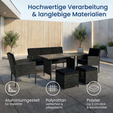 Home Collective Gartenmöbel Set 7-Sitzer | Lounge Möbel Outdoor Gartenlounge | 3-Sitzer-Sofa 2 Stühle 2 Hocker | Tisch mit gehärteter Glasplatte & Polster für Terrasse u. Garten | Polyrattan Schwarz