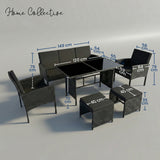 Home Collective Gartenmöbel Set 7-Sitzer | Lounge Möbel Outdoor Gartenlounge | 3-Sitzer-Sofa 2 Stühle 2 Hocker | Tisch mit gehärteter Glasplatte & Polster für Terrasse u. Garten | Polyrattan Schwarz