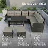 Home Collective Gartenmöbel Set 7-Sitzer mit Ecksofa Lounge Möbel Outdoor Gartenlounge Outdoor Sofa | mit gehärteter Glasplatte & gemütliche Polster für Garten | Polyrattan Schwarz & graue oder schwarze Kissen