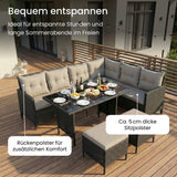 Home Collective Gartenmöbel Set 7-Sitzer mit Ecksofa Lounge Möbel Outdoor Gartenlounge Outdoor Sofa | mit gehärteter Glasplatte & gemütliche Polster für Garten | Polyrattan Schwarz & graue oder schwarze Kissen