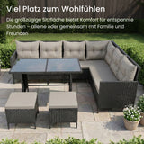 Home Collective Gartenmöbel Set 7-Sitzer mit Ecksofa Lounge Möbel Outdoor Gartenlounge Outdoor Sofa | mit gehärteter Glasplatte & gemütliche Polster für Garten | Polyrattan Schwarz & graue oder schwarze Kissen