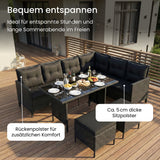 Home Collective Gartenmöbel Set 7-Sitzer mit Ecksofa Lounge Möbel Outdoor Gartenlounge Outdoor Sofa | mit gehärteter Glasplatte & gemütliche Polster für Garten | Polyrattan Schwarz & graue oder schwarze Kissen