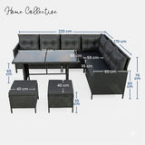 Home Collective Gartenmöbel Set 7-Sitzer mit Ecksofa Lounge Möbel Outdoor Gartenlounge Outdoor Sofa | mit gehärteter Glasplatte & gemütliche Polster für Garten | Polyrattan Schwarz & graue oder schwarze Kissen