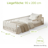 Kids Collective Kinderbett Bodenbett mit Rausfallschutz & Lattenrost Montessori Bett Bed Gitterbett Kinder Jugendbett Einzelbett | Weiß | Größen 90x200 120x200 140x200 cm